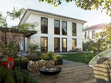 Moderne Stadtvilla mit Gartenterrasse Moderne Stadtvilla mit Flachdach und großzügiger Gartenterrasse