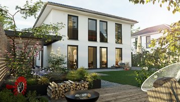 Moderne Stadtvilla mit zwei Vollgeschossen, Garten und Terrasse