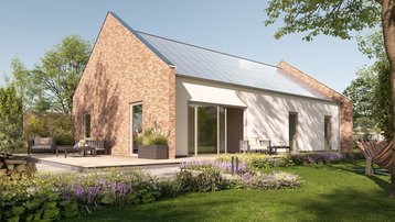 Moderner Bungalow mit Klinkerfassade, Satteldach und Solaranlage