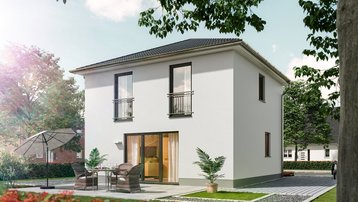 Modernes Stadthaus mit Terrasse und Garten Modernes Stadthaus mit Walmdach, großen Fenstern, Terrasse und gepflegtem Garten