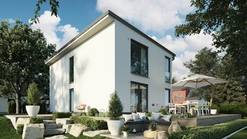Moderne zweigeschossige Stadtvilla mit Flachdach und großzügiger Gartenterrasse