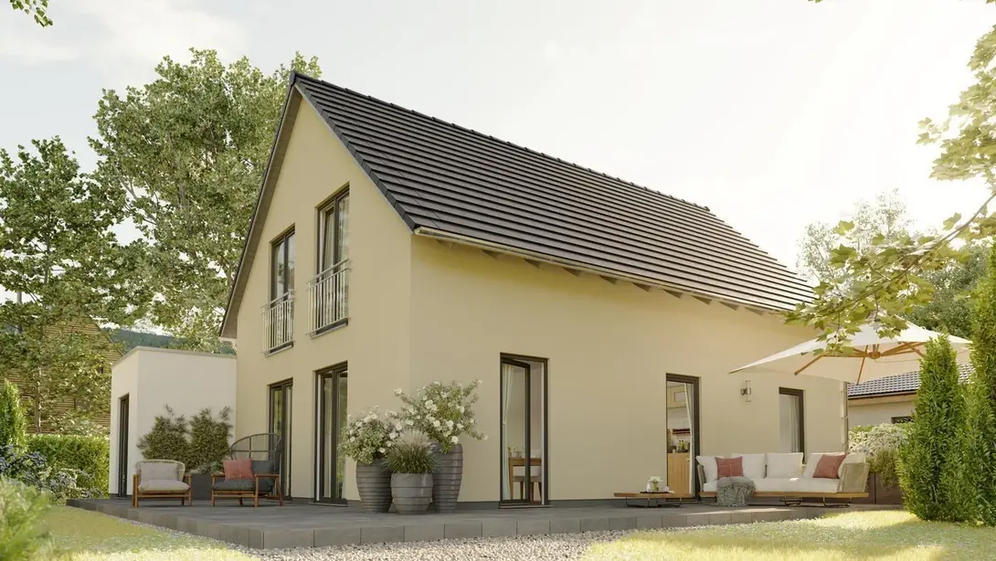 Modernes Einfamilienhaus mit Satteldach, Terrasse und großzügigem Garten