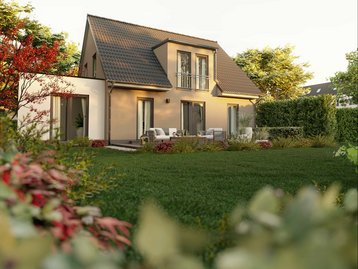 Modernes Einfamilienhaus mit Garten Modernes Einfamilienhaus mit Satteldach, Terrasse und gepflegtem Garten in ruhiger Wohnlage.