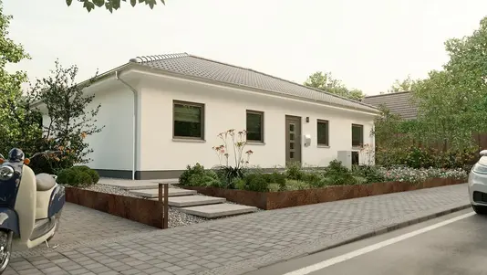 Bungalow 110 mit durchdachtem Raumkonzept Moderner Bungalow 110 mit lichtdurchfluteten Räumen und Gartenblick