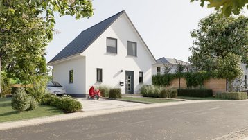 Modernes weißes Einfamilienhaus mit Satteldach in ruhiger Wohnlage