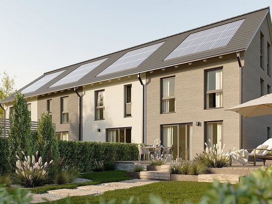 Reihenhaus Mainz 128 Novo mit Solardach Reihenhaus Mainz 128 Novo mit Solaranlage, Terrassen und begrüntem Innenbereich