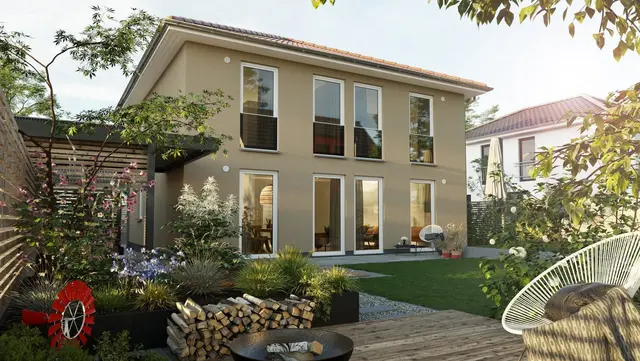 Moderne Stadtvilla mit Gartenterrasse Moderne Stadtvilla mit Flachdach und großzügiger Gartenterrasse