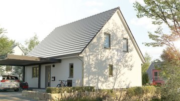 Modernes Einfamilienhaus mit Carport und Garten Modernes Einfamilienhaus mit Satteldach, Carport, Terrasse und gepflegtem Garten.