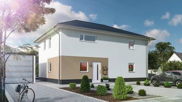 Moderne zweigeschossige Stadtvilla mit Walmdach und heller Fassade