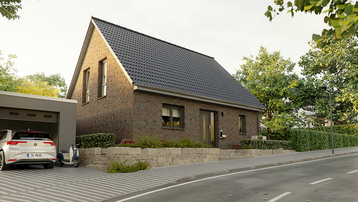 Modernes Einfamilienhaus mit Klinkerfassade Modernes Einfamilienhaus mit Klinkerfassade, Satteldach, Garage und gepflegtem Vorgarten.